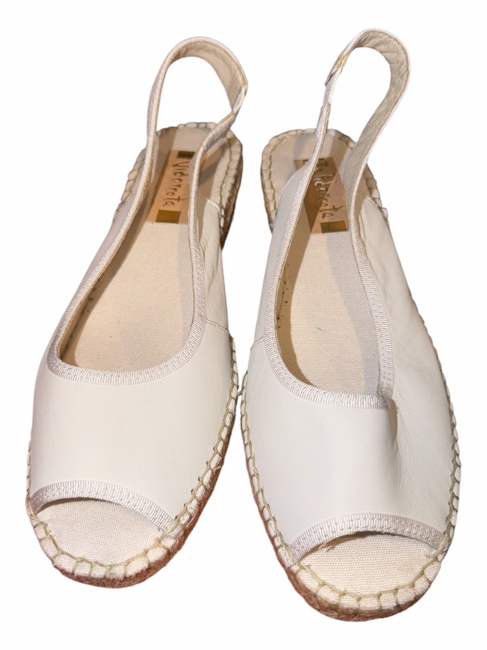Vidorreta Leather White Open-Toe Slingback Espadrille Flats